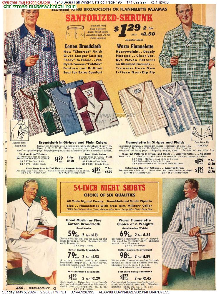 1940 Sears Fall Winter Catalog, Page 495