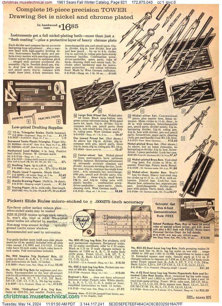1961 Sears Fall Winter Catalog, Page 821