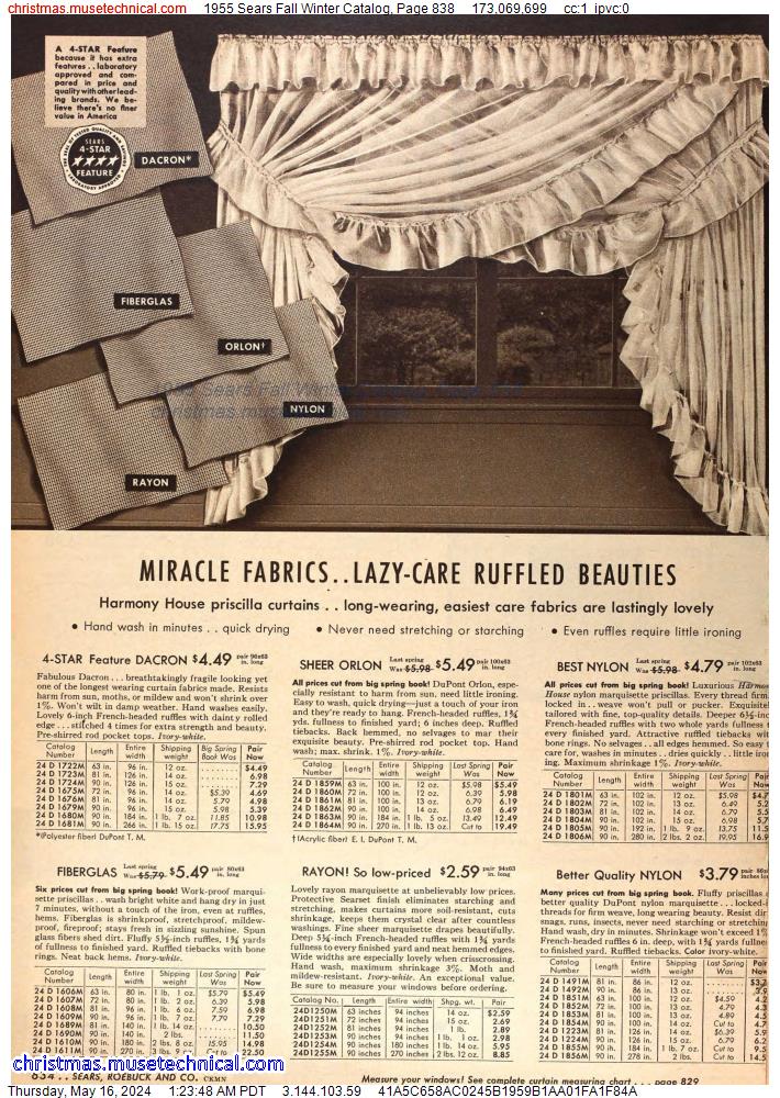 1955 Sears Fall Winter Catalog, Page 838