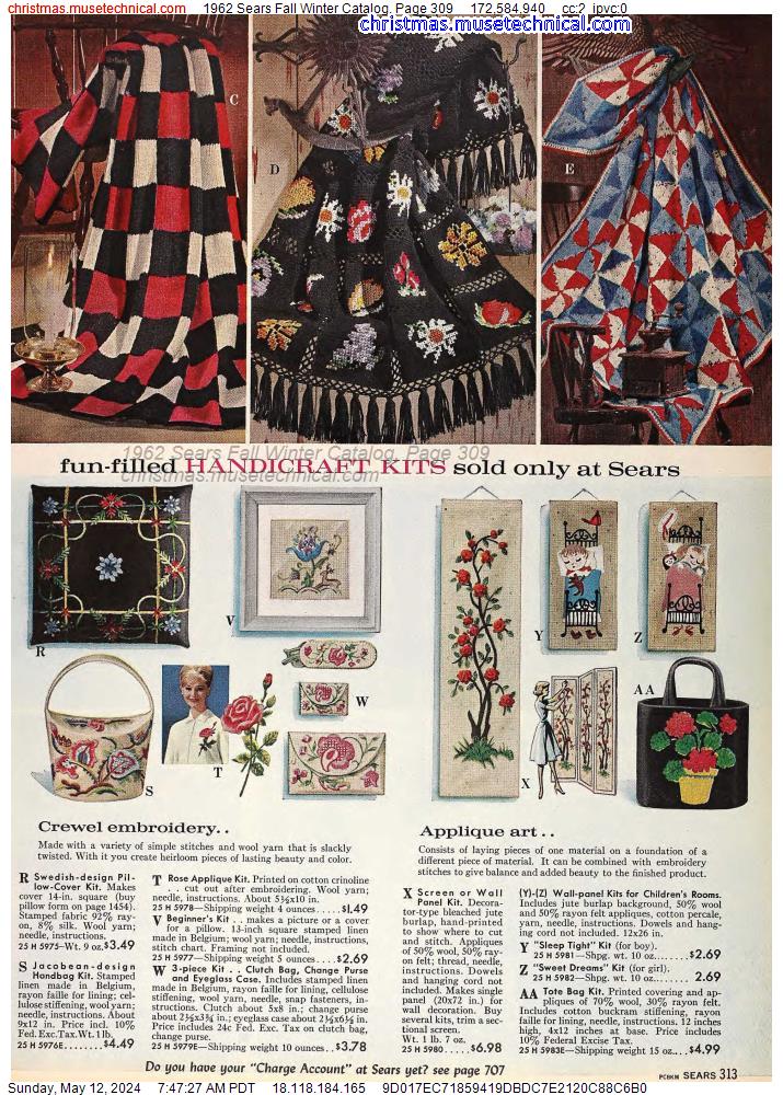 1962 Sears Fall Winter Catalog, Page 309