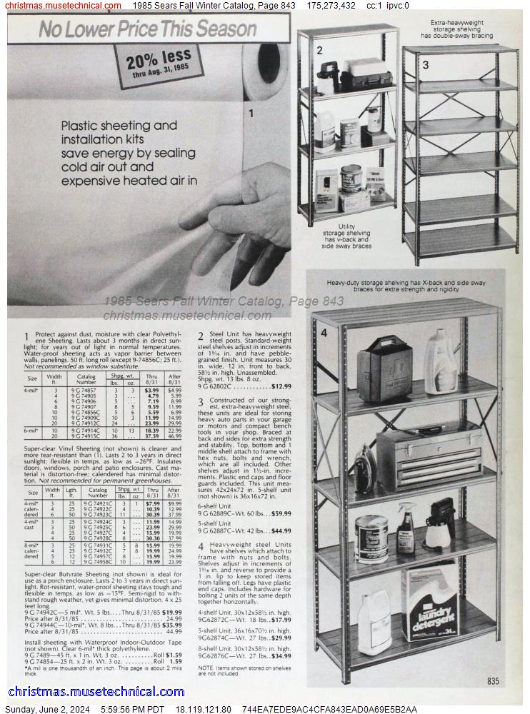 1985 Sears Fall Winter Catalog, Page 843