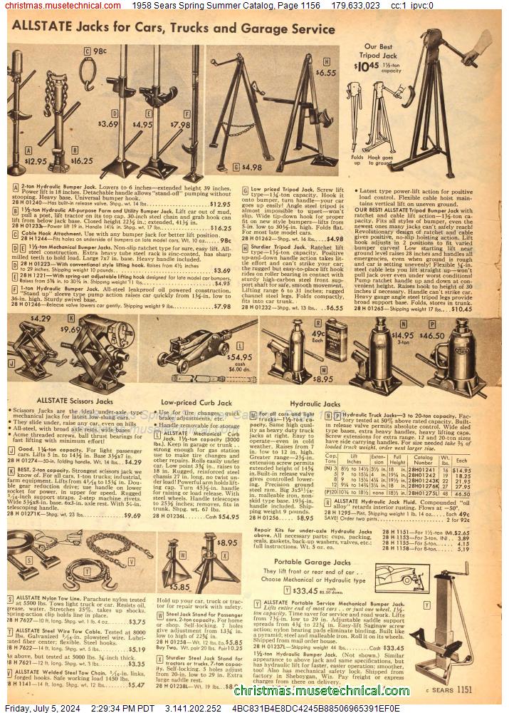 1958 Sears Spring Summer Catalog, Page 1156