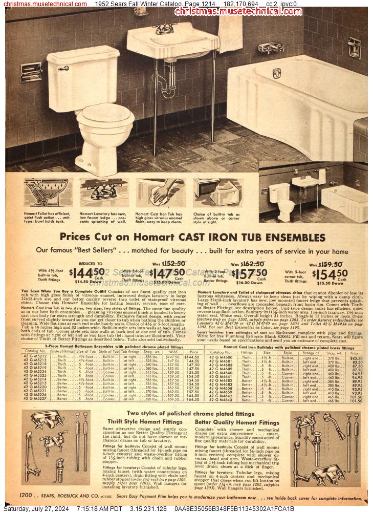 1952 Sears Fall Winter Catalog, Page 1214