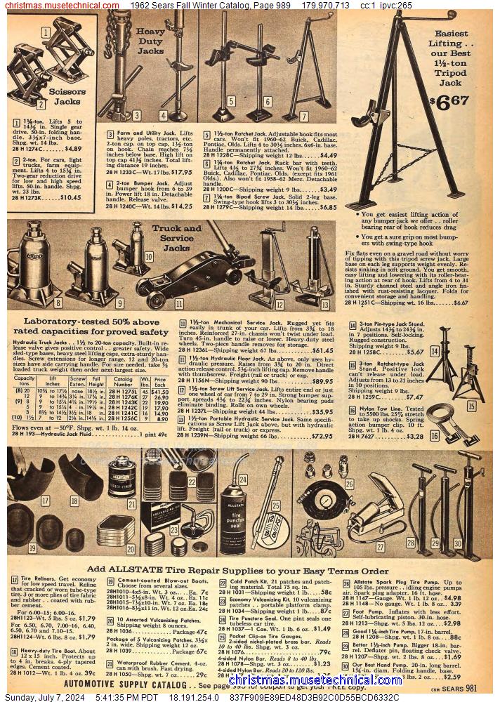 1962 Sears Fall Winter Catalog, Page 989