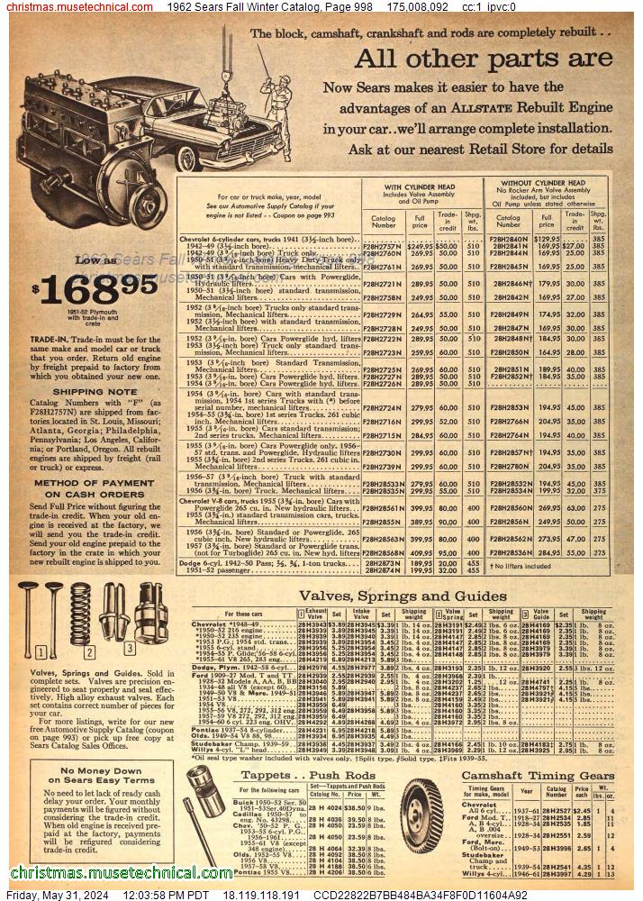 1962 Sears Fall Winter Catalog, Page 998