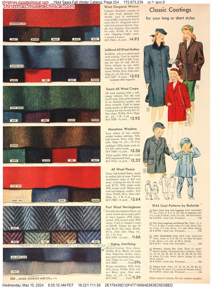 1944 Sears Fall Winter Catalog, Page 224