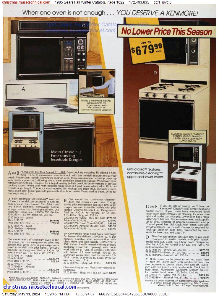 1985 Sears Fall Winter Catalog, Page 1022