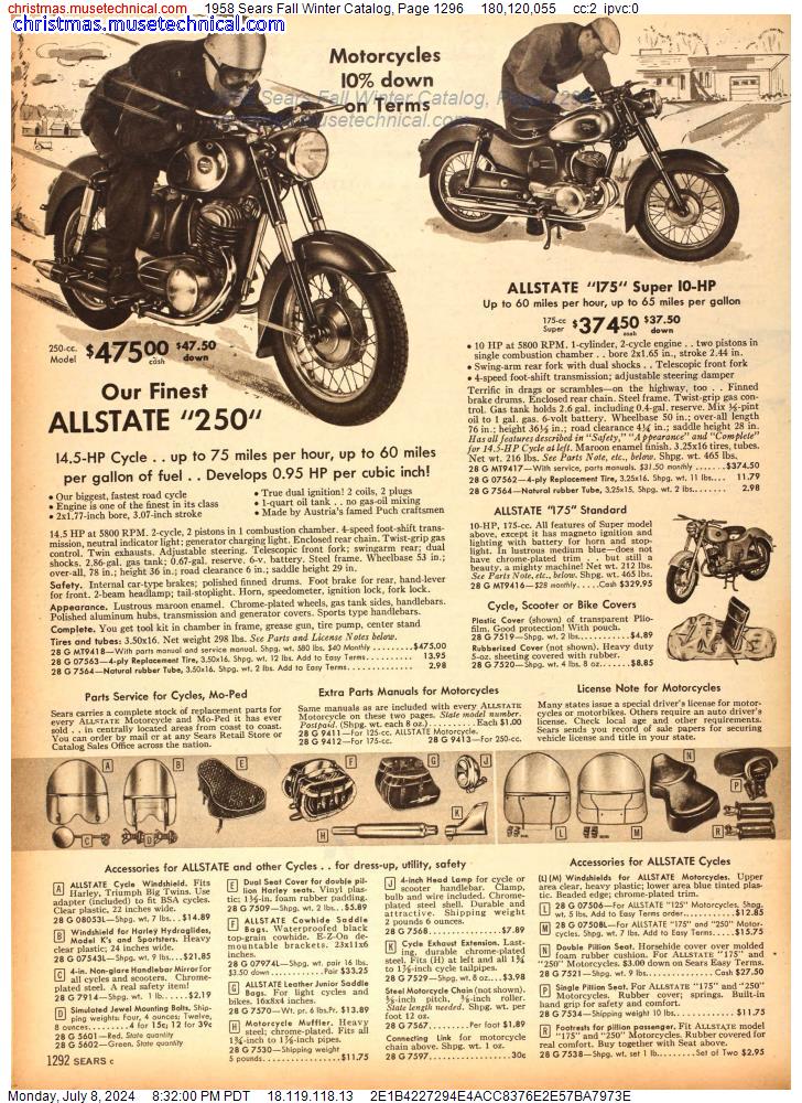 1958 Sears Fall Winter Catalog, Page 1296