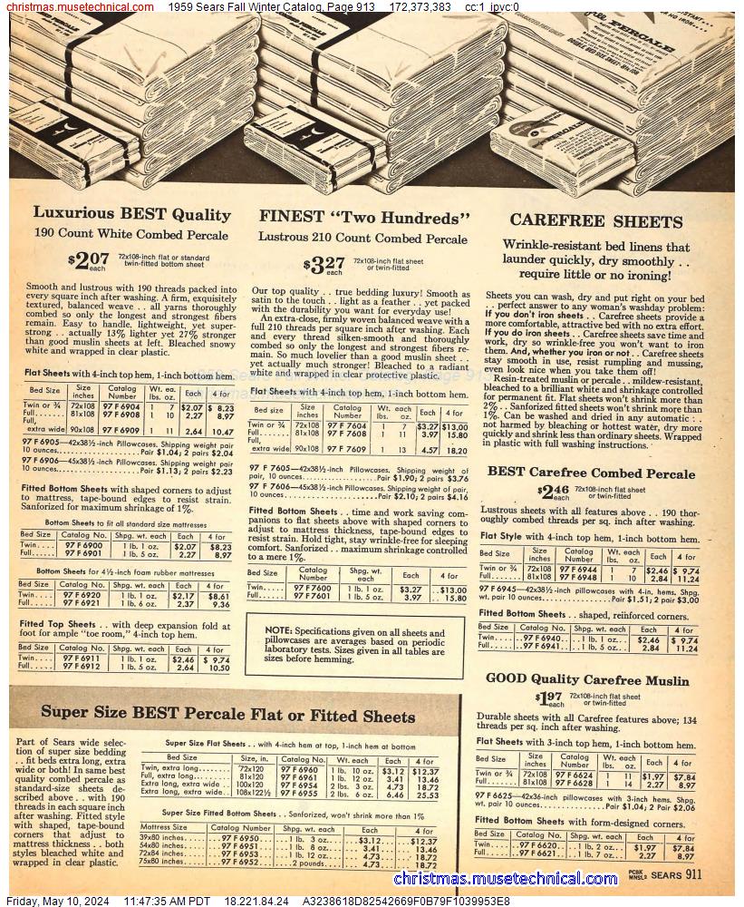 1959 Sears Fall Winter Catalog, Page 913