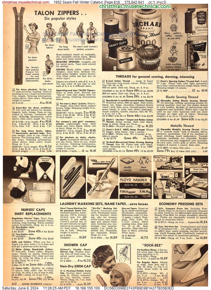 1952 Sears Fall Winter Catalog, Page 619