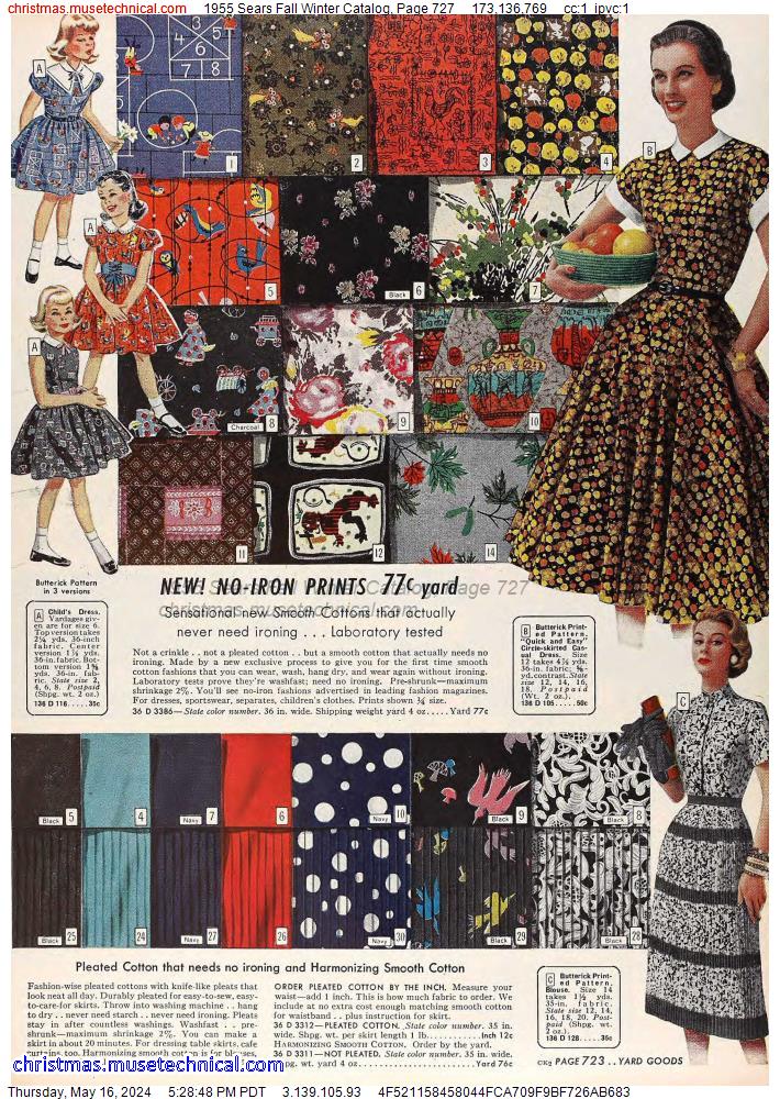 1955 Sears Fall Winter Catalog, Page 727