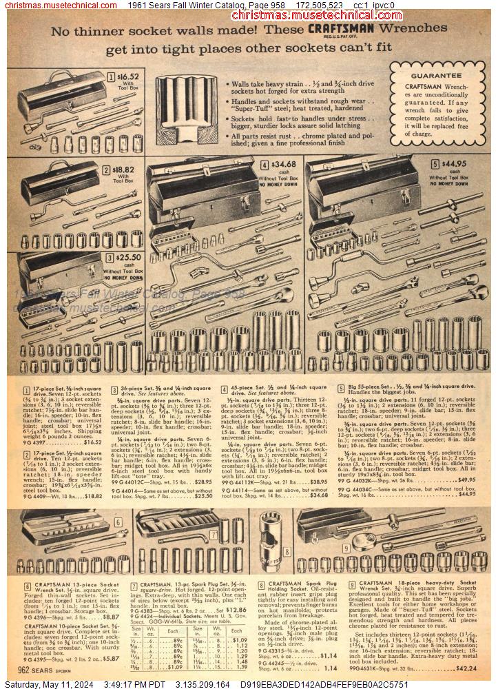 1961 Sears Fall Winter Catalog, Page 958