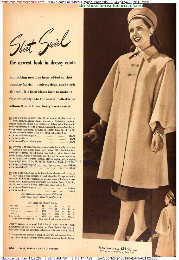 1947 Sears Fall Winter Catalog, Page 206