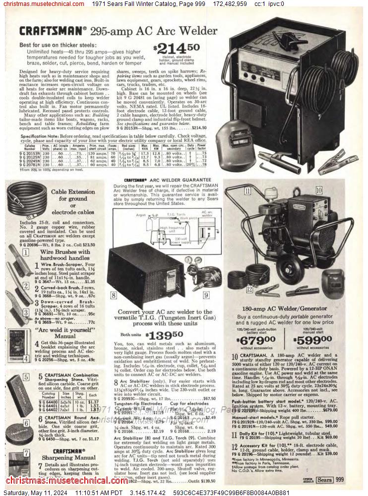 1971 Sears Fall Winter Catalog, Page 999