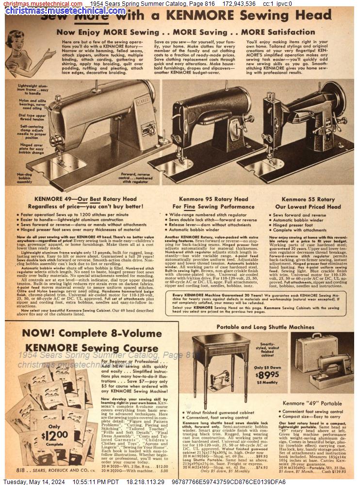 1954 Sears Spring Summer Catalog, Page 816