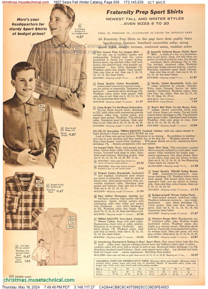 1957 Sears Fall Winter Catalog, Page 509