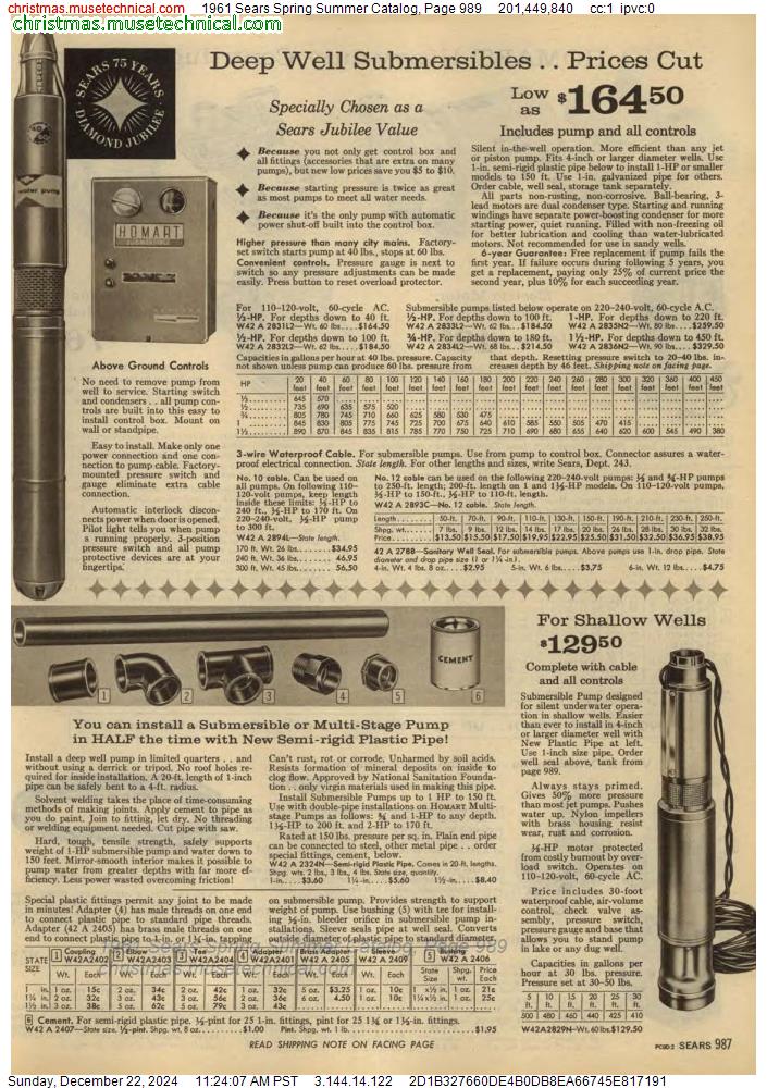 1961 Sears Spring Summer Catalog, Page 989