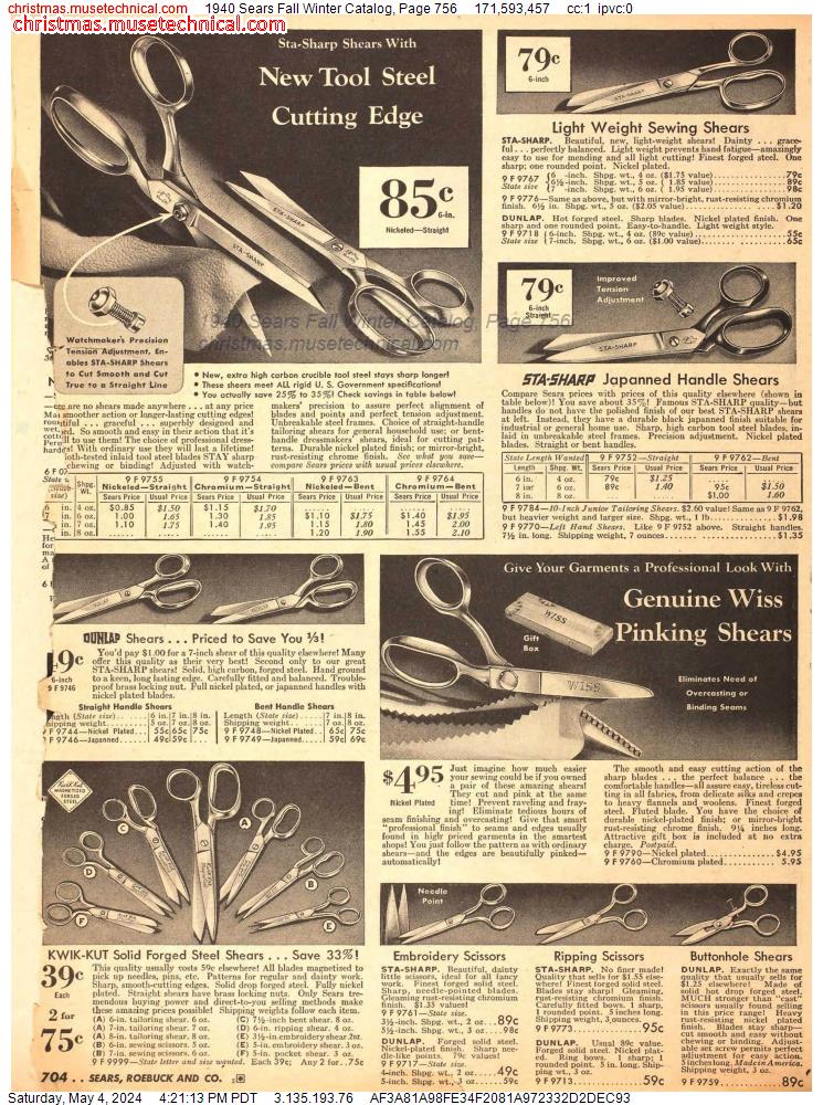1940 Sears Fall Winter Catalog, Page 756