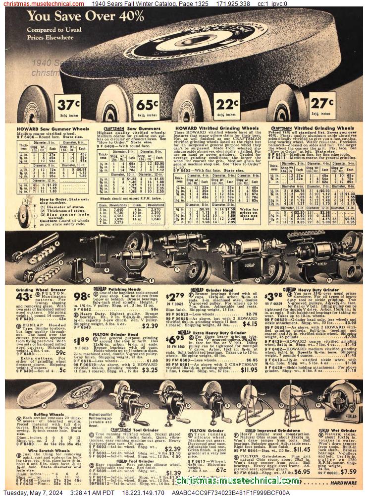 1940 Sears Fall Winter Catalog, Page 1325