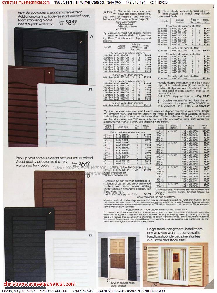 1985 Sears Fall Winter Catalog, Page 965