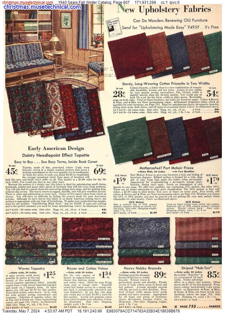 1940 Sears Fall Winter Catalog, Page 807