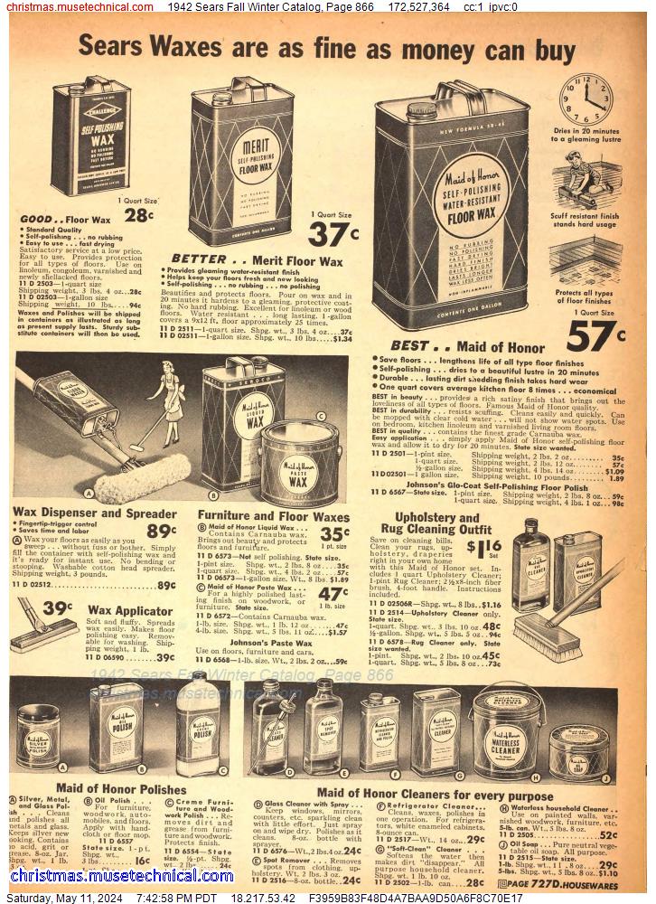 1942 Sears Fall Winter Catalog, Page 866