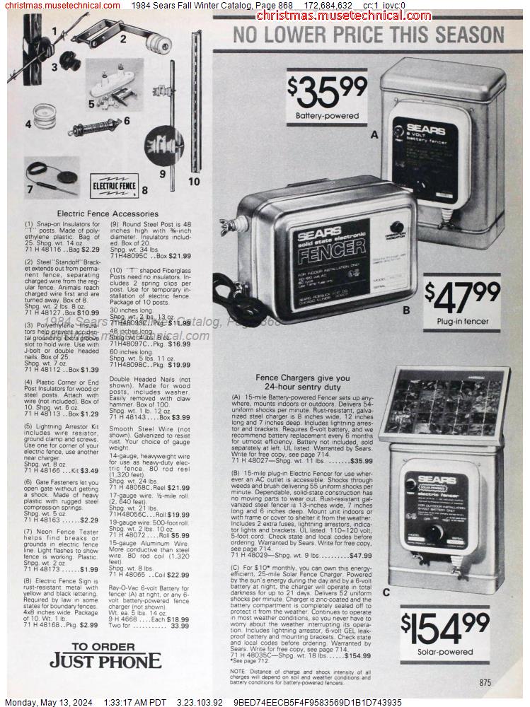 1984 Sears Fall Winter Catalog, Page 868