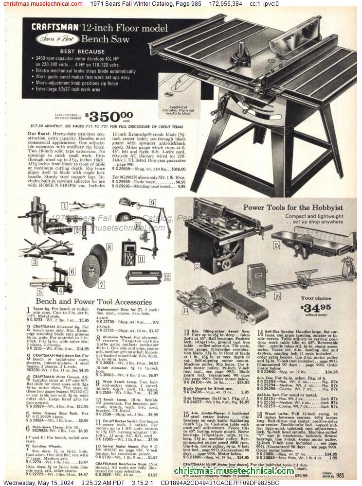 1971 Sears Fall Winter Catalog, Page 985