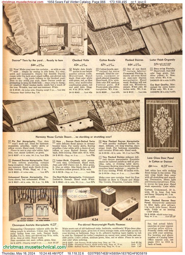 1958 Sears Fall Winter Catalog, Page 866