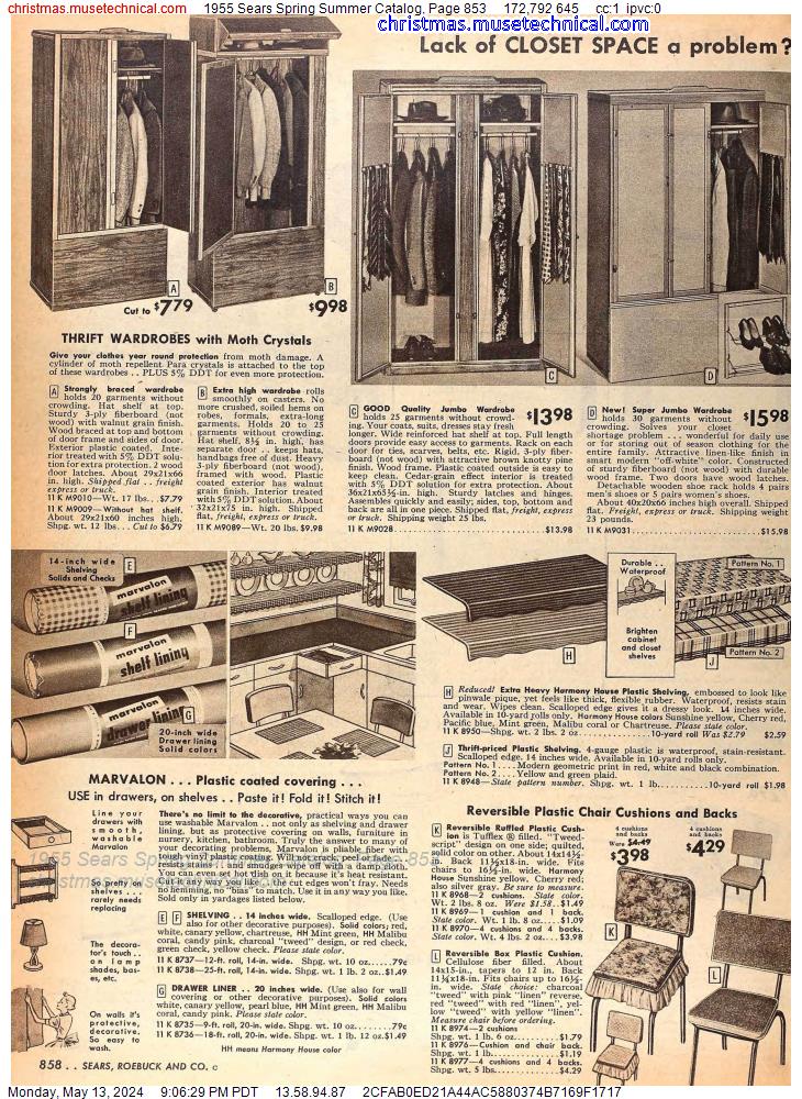 1955 Sears Spring Summer Catalog, Page 853