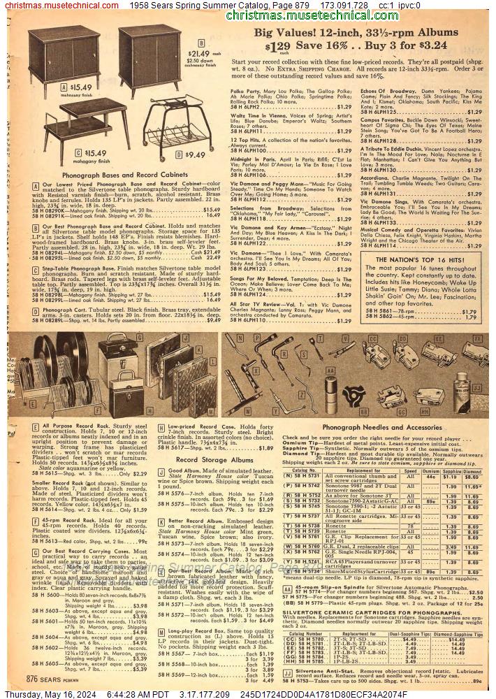 1958 Sears Spring Summer Catalog, Page 879