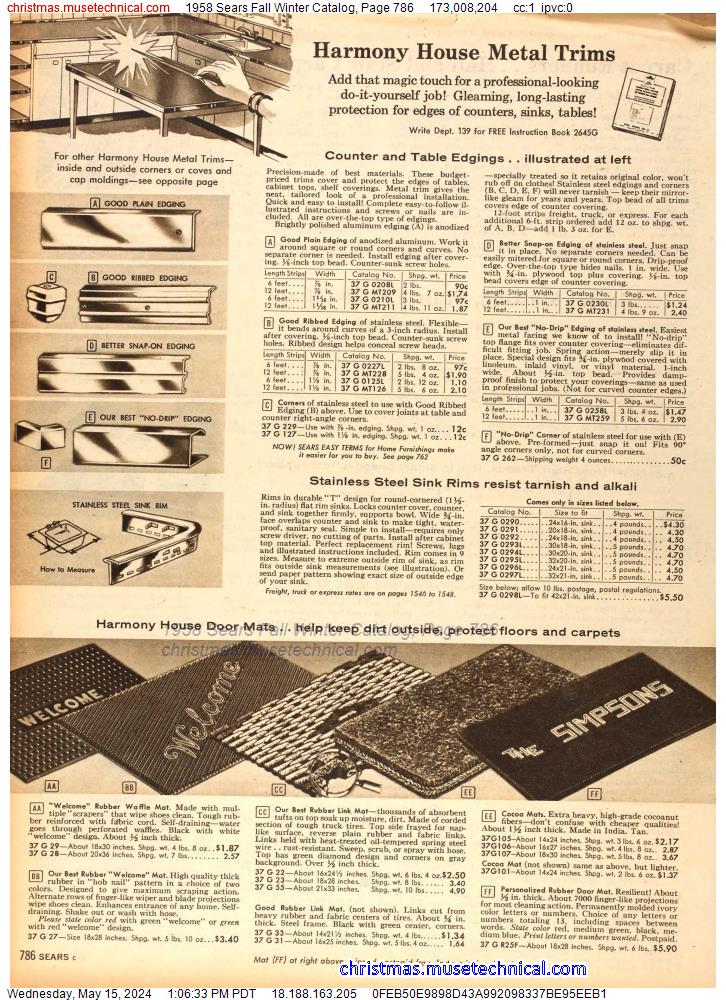 1958 Sears Fall Winter Catalog, Page 786