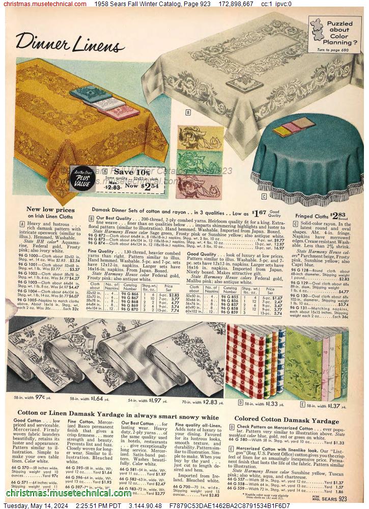 1958 Sears Fall Winter Catalog, Page 923