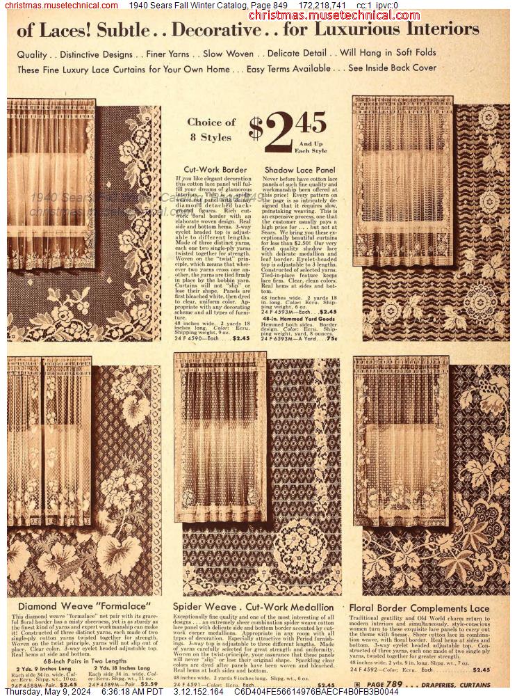 1940 Sears Fall Winter Catalog, Page 849
