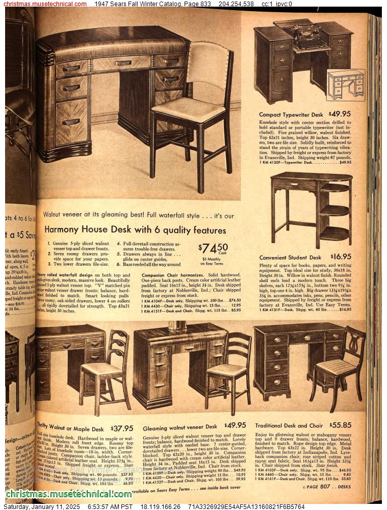 1947 Sears Fall Winter Catalog, Page 833