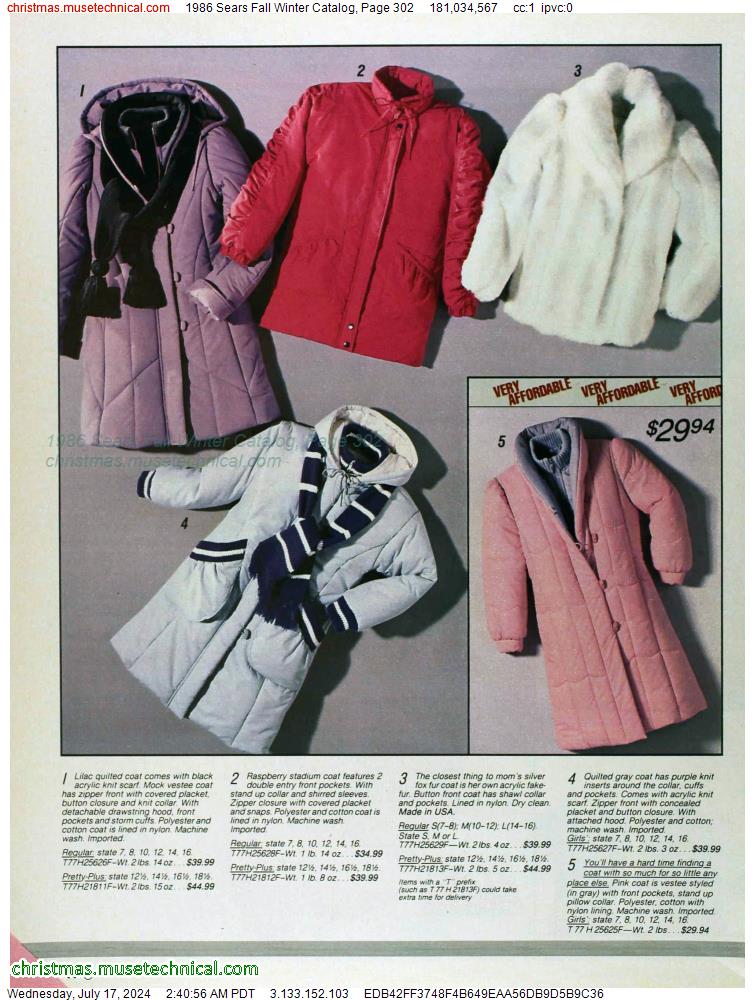 1986 Sears Fall Winter Catalog, Page 302