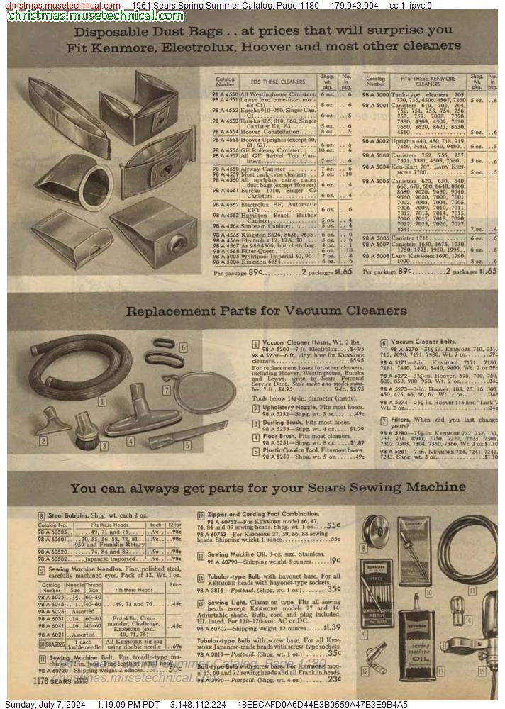 1961 Sears Spring Summer Catalog, Page 1180