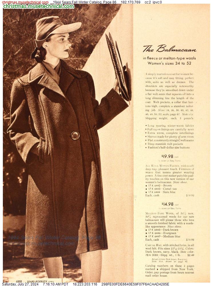 1944 Sears Fall Winter Catalog, Page 86