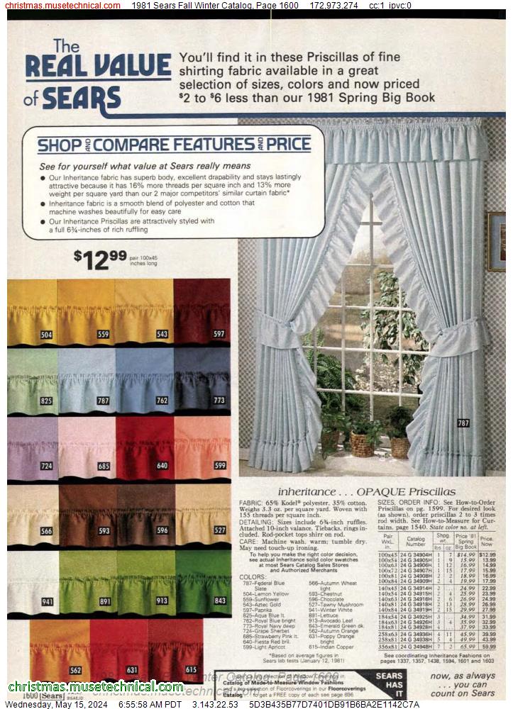 1981 Sears Fall Winter Catalog, Page 1600