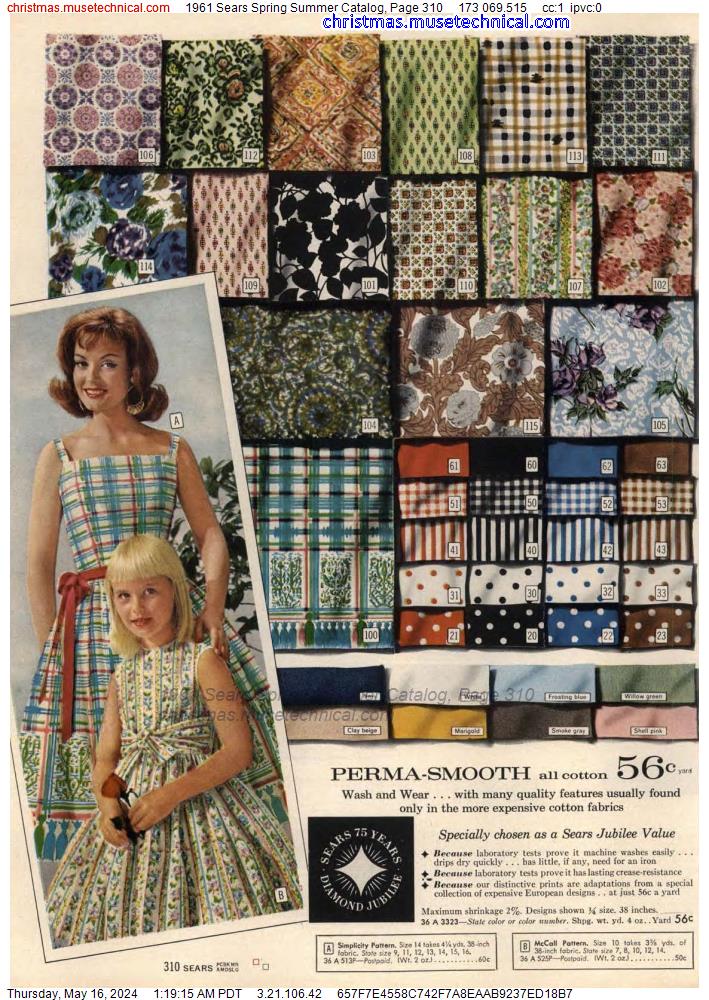 1961 Sears Spring Summer Catalog, Page 310