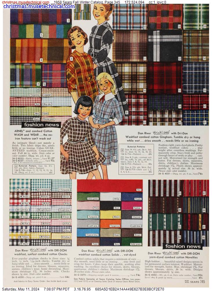 1958 Sears Fall Winter Catalog, Page 345