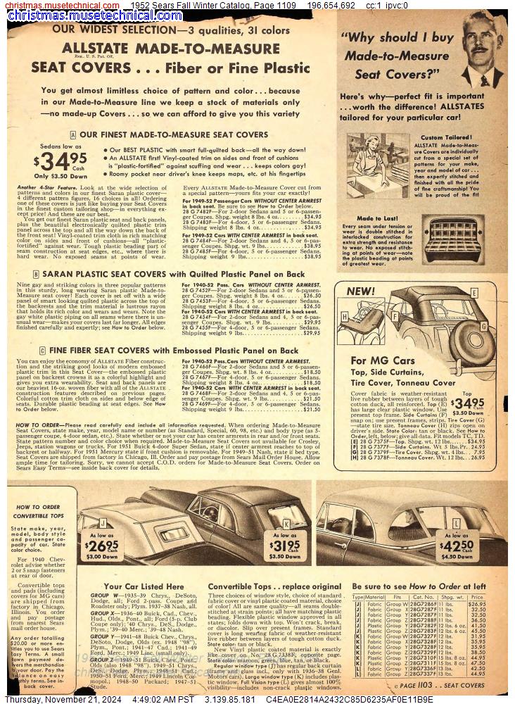 1952 Sears Fall Winter Catalog, Page 1109