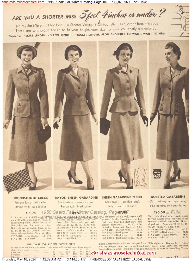 1950 Sears Fall Winter Catalog, Page 187