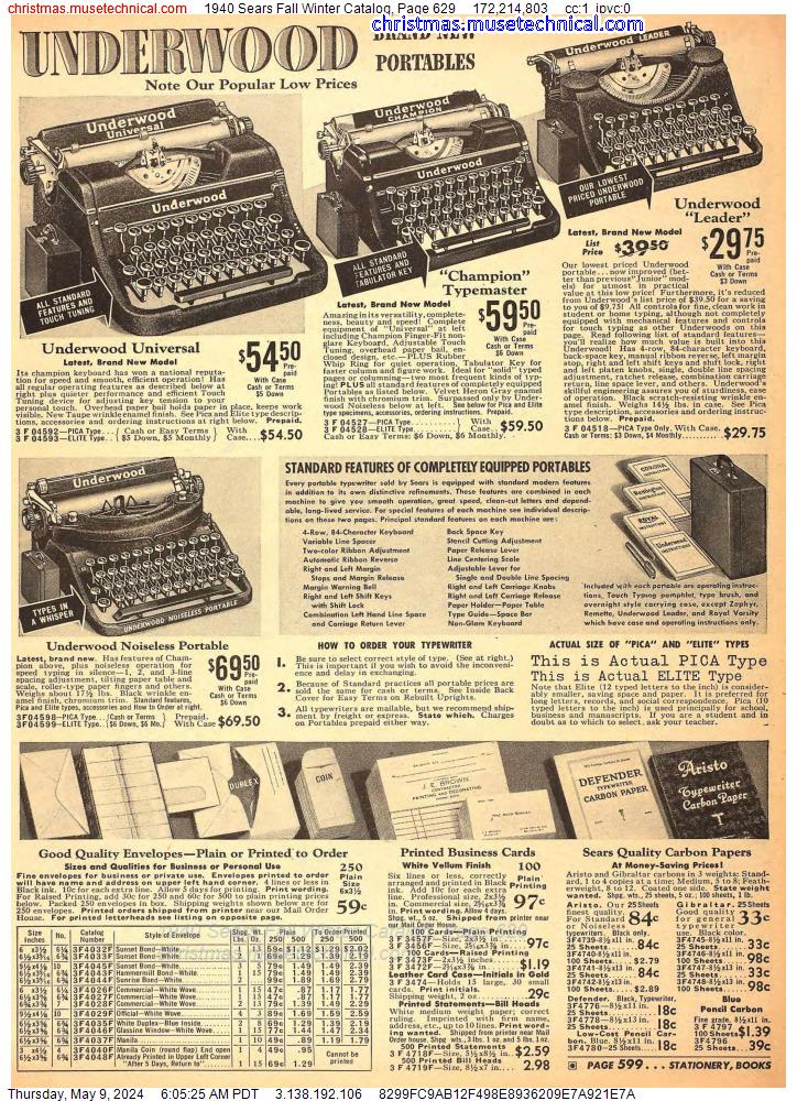 1940 Sears Fall Winter Catalog, Page 629