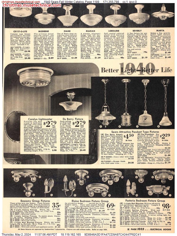 1940 Sears Fall Winter Catalog, Page 1189