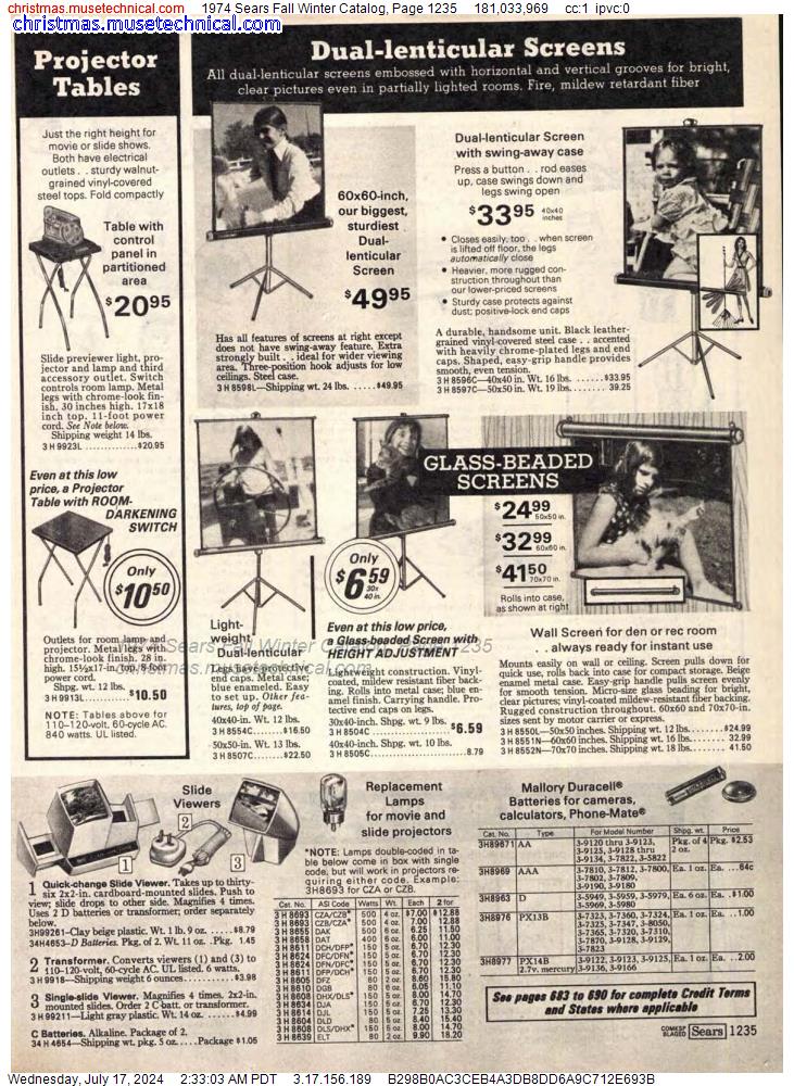 1974 Sears Fall Winter Catalog, Page 1235