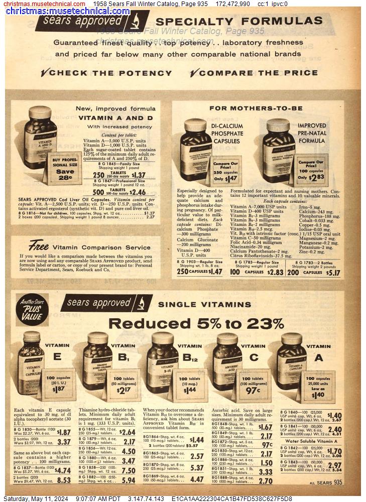 1958 Sears Fall Winter Catalog, Page 935