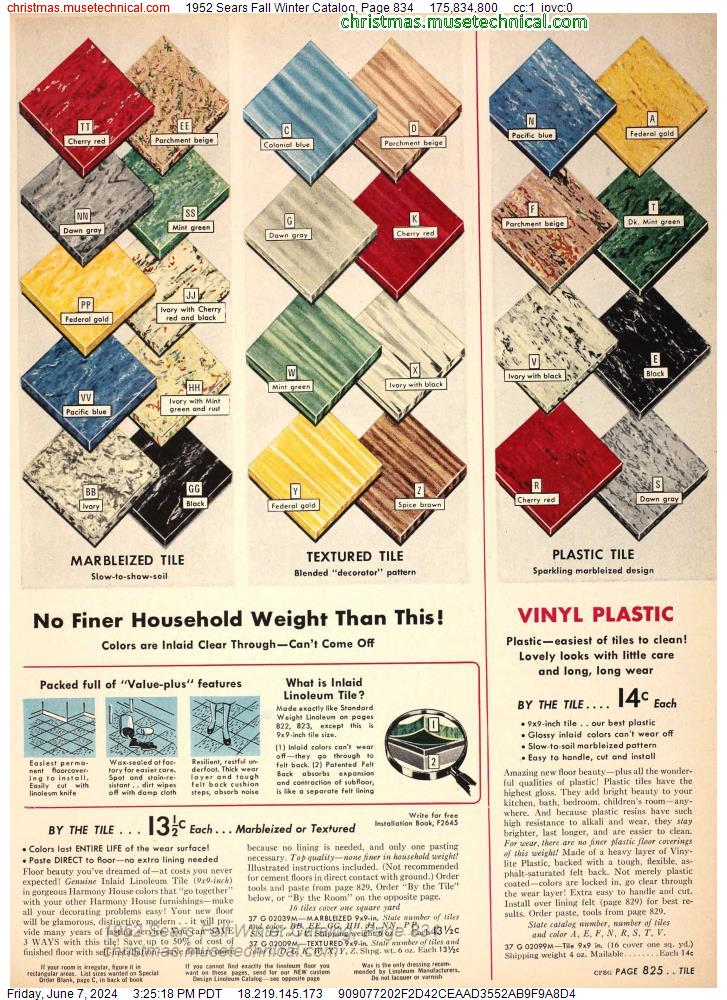 1952 Sears Fall Winter Catalog, Page 834