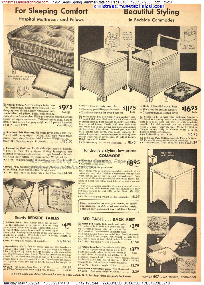 1951 Sears Spring Summer Catalog, Page 816