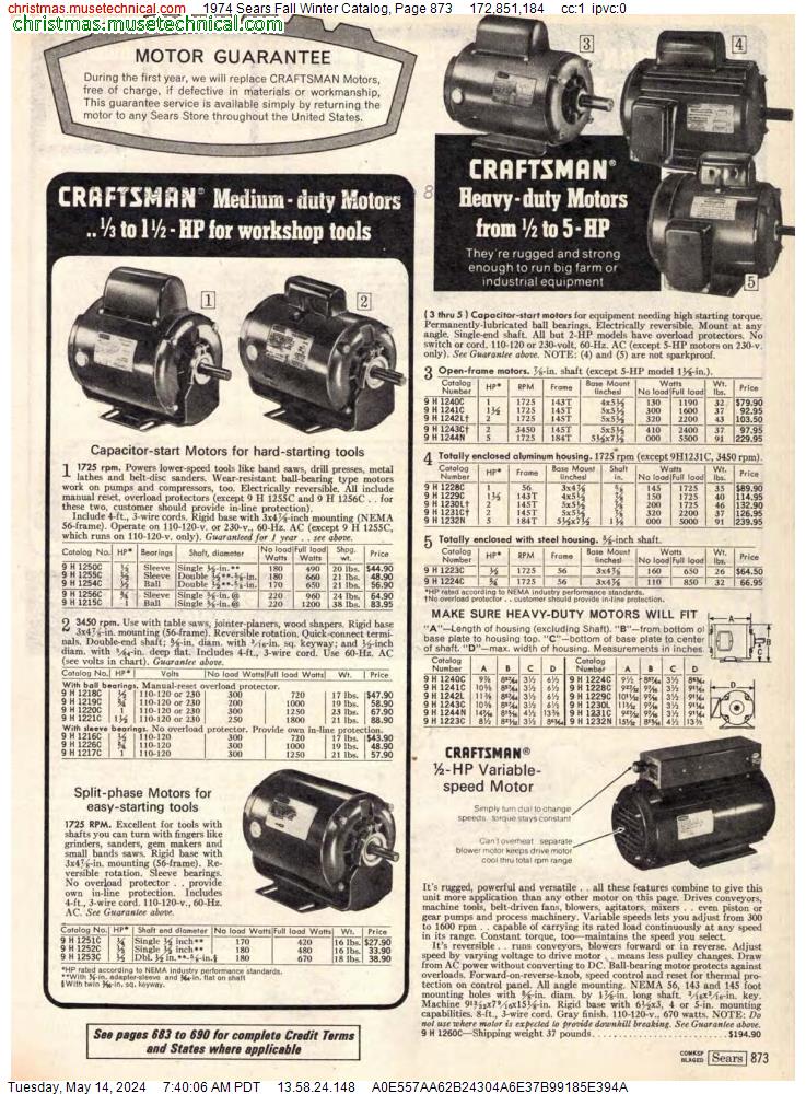 1974 Sears Fall Winter Catalog, Page 873